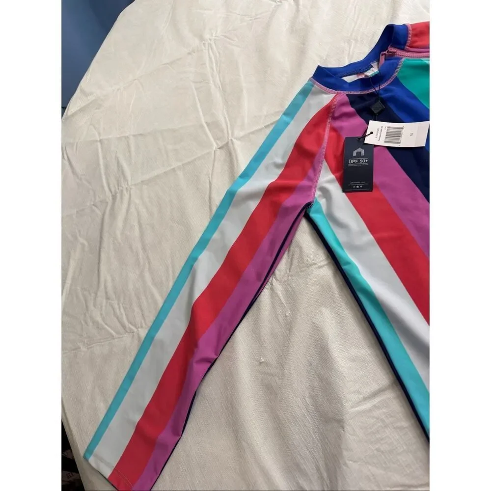 NWT Cabana Life Stripe Rash Guard UPF 50+ Girls Size 10 New